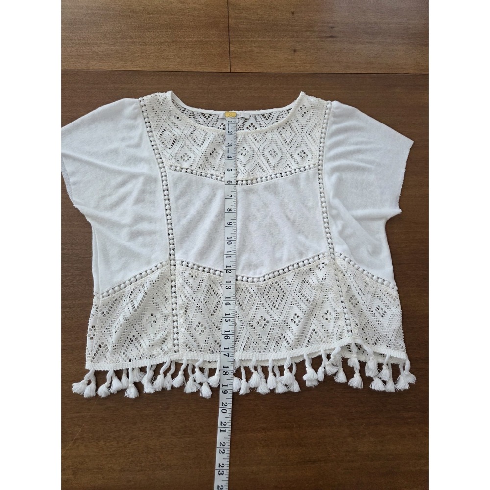 Miss Me Sheer Crochet Top Women's M Romantic Cottagecore Boho Fringe - Picture 6 of 10
